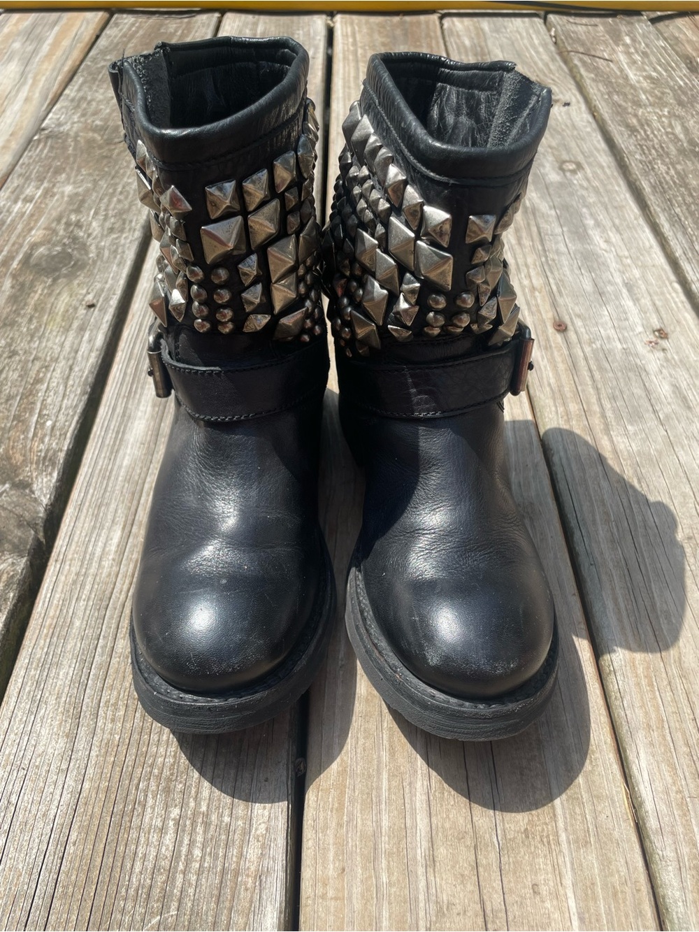 Ash Black Moto Boots with Silver Stud Embellishments